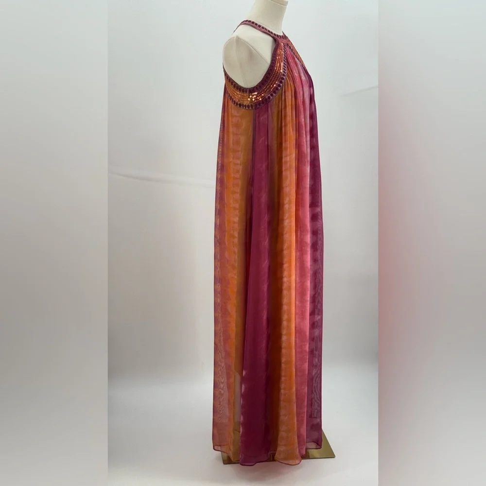 Zara Ombre Halter Maxi Pink Orange Flowing Chiffon Evening Summer Dress SZ XS - Picture 9 of 15